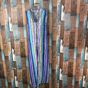 Striped artsy Maxi Dress pleated skirt